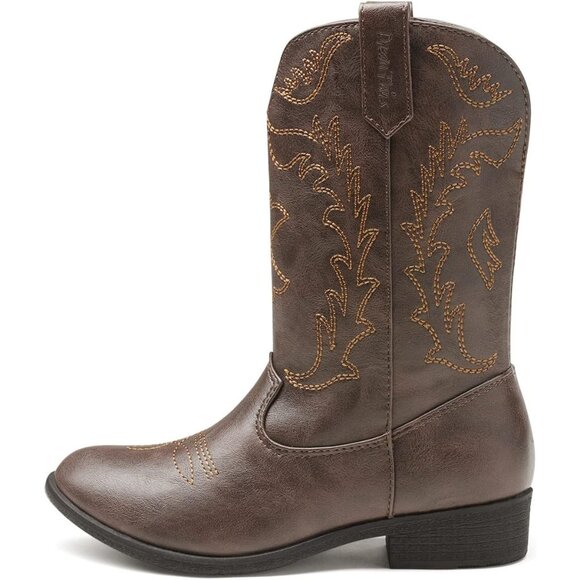 Kids Brown Cowgirl Boots Girls Cowboy Western Mid Calf Pull-On Riding Boots - Picture 7 of 7